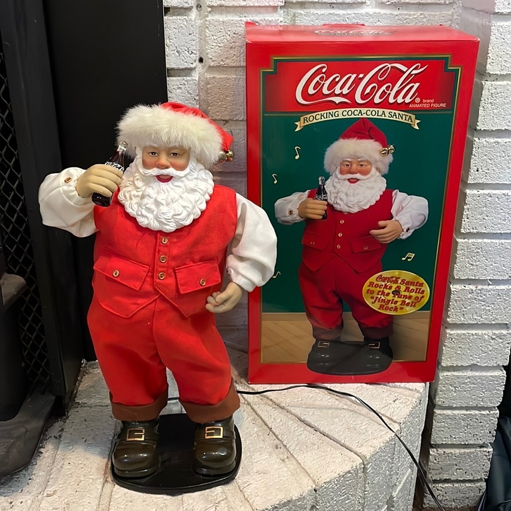 1999 15”Rocking Coca-Cola Santa Rocks &Rolls to Jingle Bell Rock w/Original Box!